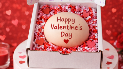 Valentine's Day card with 'Happy Valentine's Day' text on a red heart-themed background.