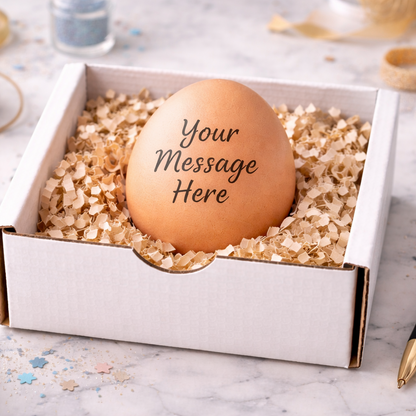 Decorative egg with 'Your Message Here' text in a box on a festive background